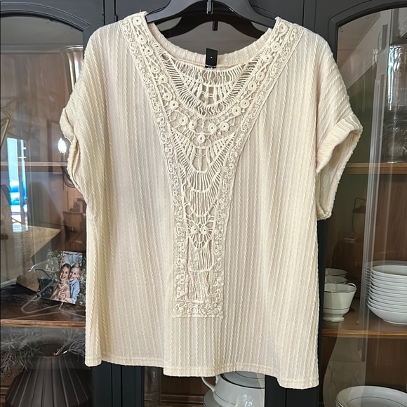 emory rose Tops - Cream Embellished Ribbed Blouse